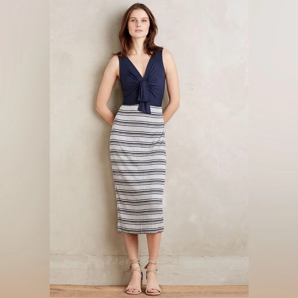 New Anthro Amadi Deryn Tie Front Midi Dress - Picture 3 of 10